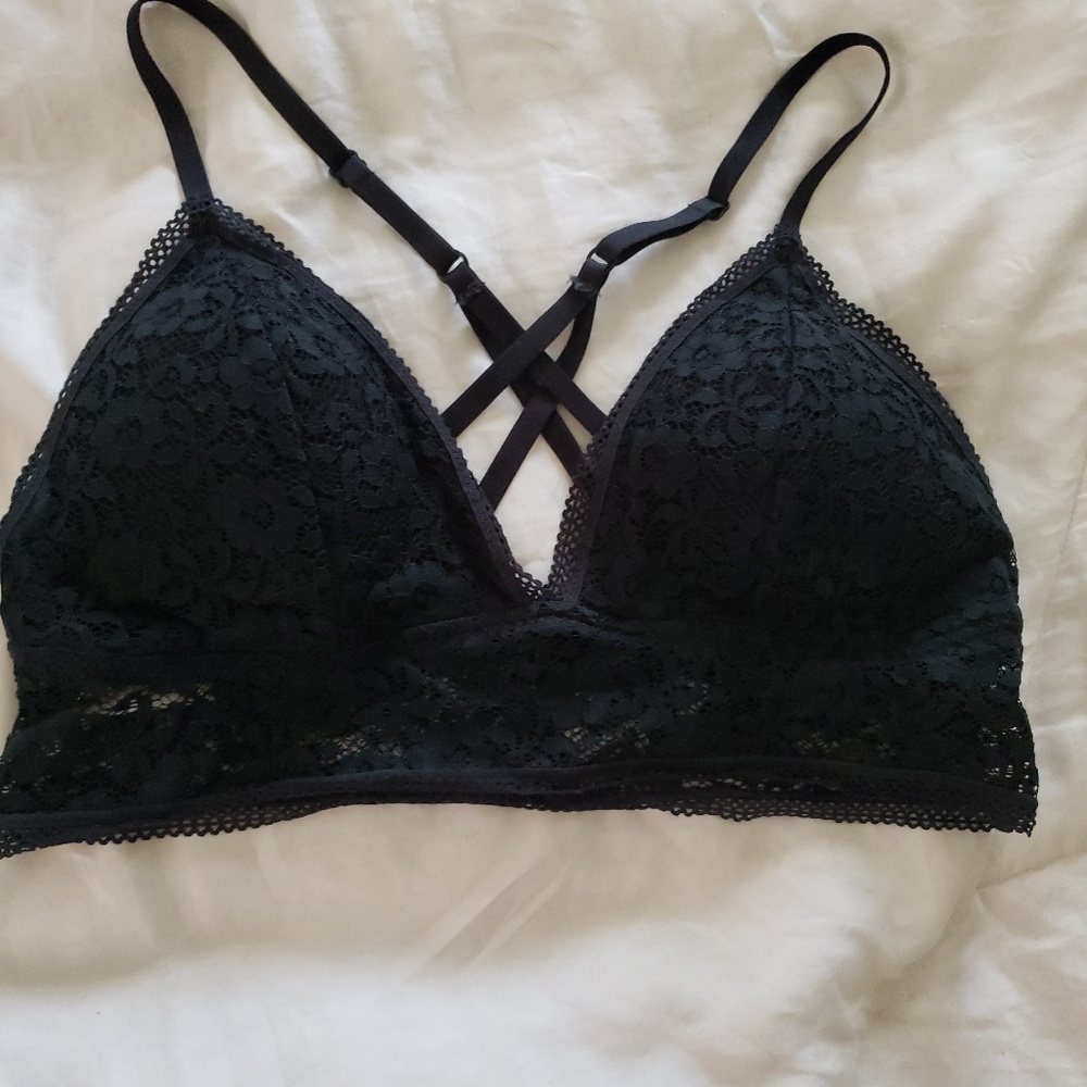 Padded black lace bralette